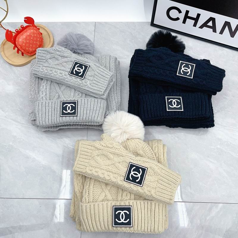 CHanel Scarf Hat Gloves 3PCS 0828